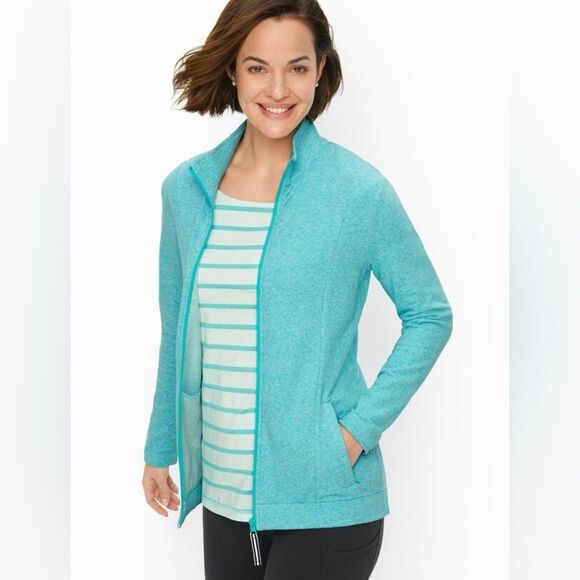 T by Talbots Cozy Crush Terry Mockneck Full Zip Women's Jacket Solid Blue(SizeL) - Picture 1 of 12